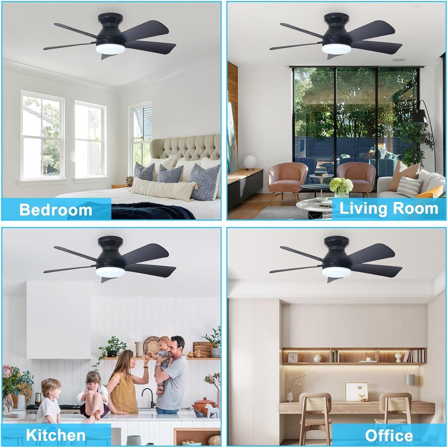 SPARKSOR 55cm Ceiling Fan with Lights 3 Speeds Dimmable LED Black