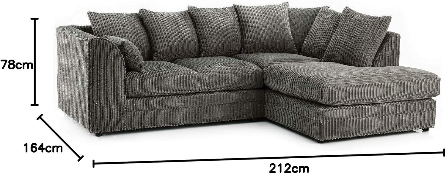 Charcoal Grey Corner Sofa 5 Seater – Jumbo Cord, Right Hand, Deep Cushions