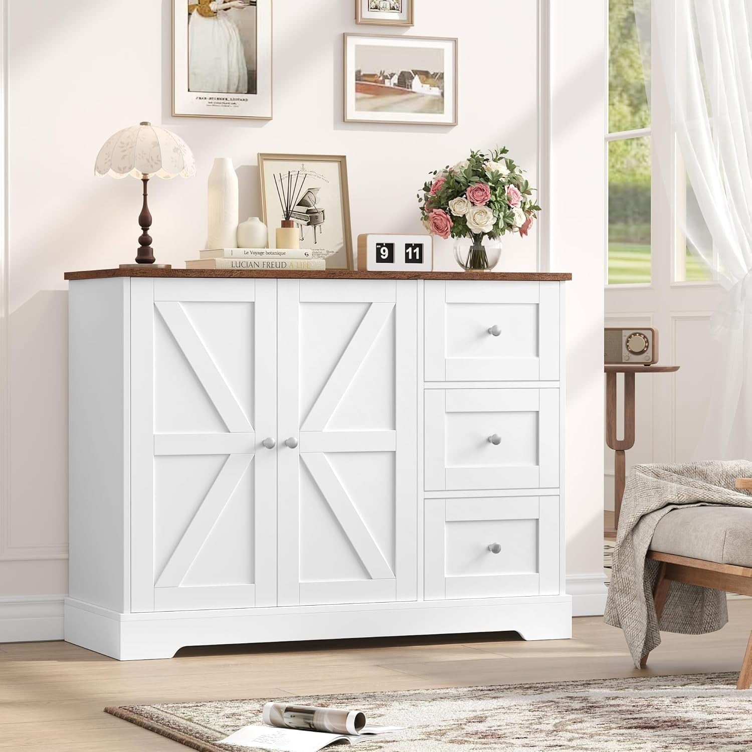 Modern White Sideboard Cabinet with Drawers – Kitchen Hallway Storage