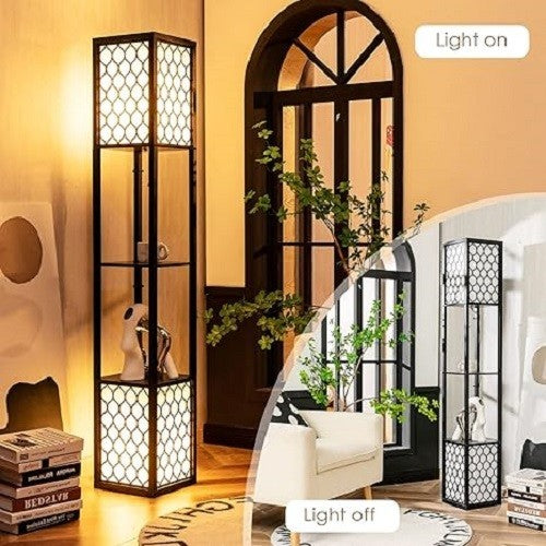 Floor Lamp with Shelves Twin Lampshade Storage Standing Light Reading Lamp