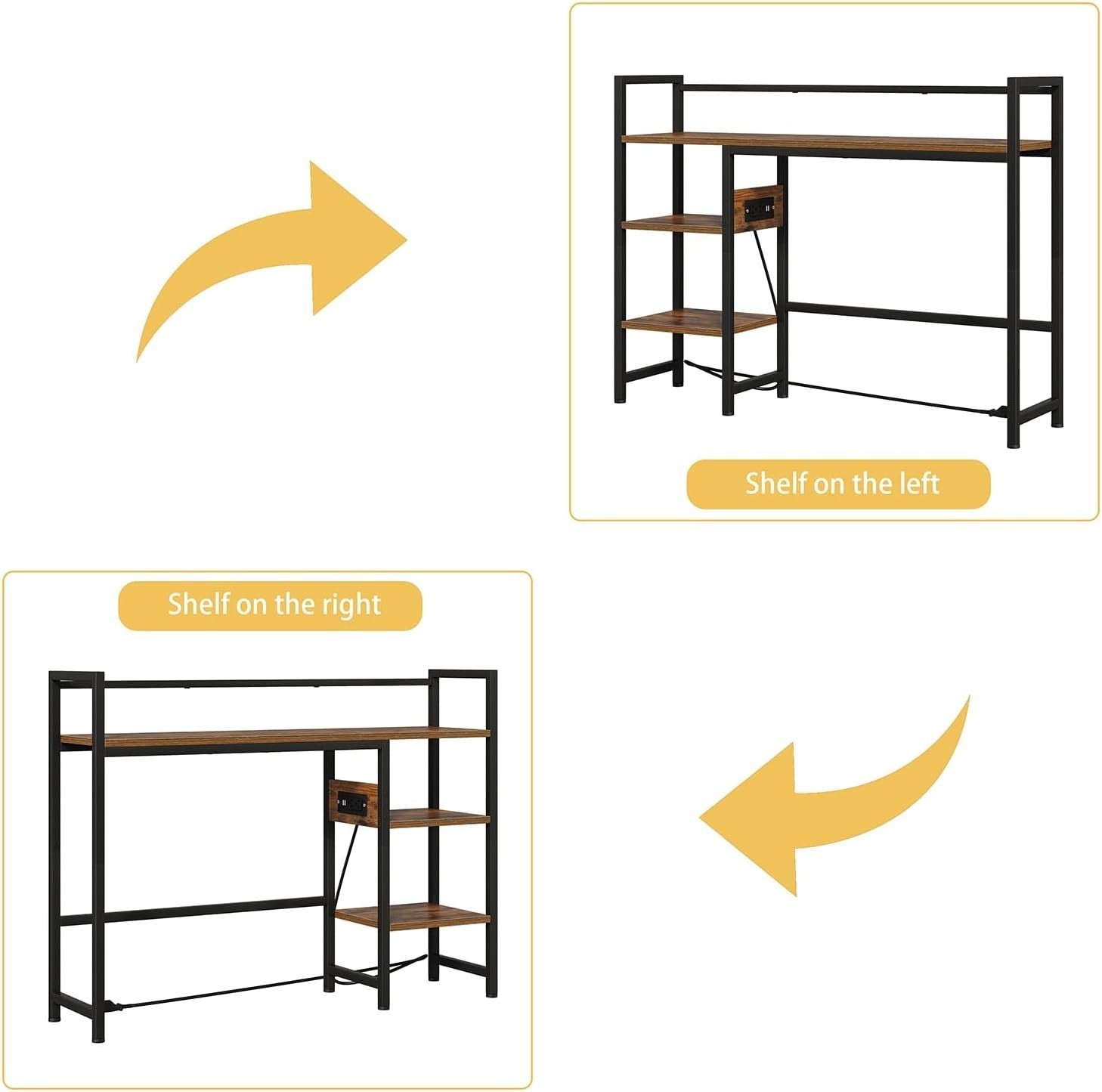 38.6" Desk Hutch Shelf w/ Outlets USB & LED Light 3-Tier Organizer Rustic Brown