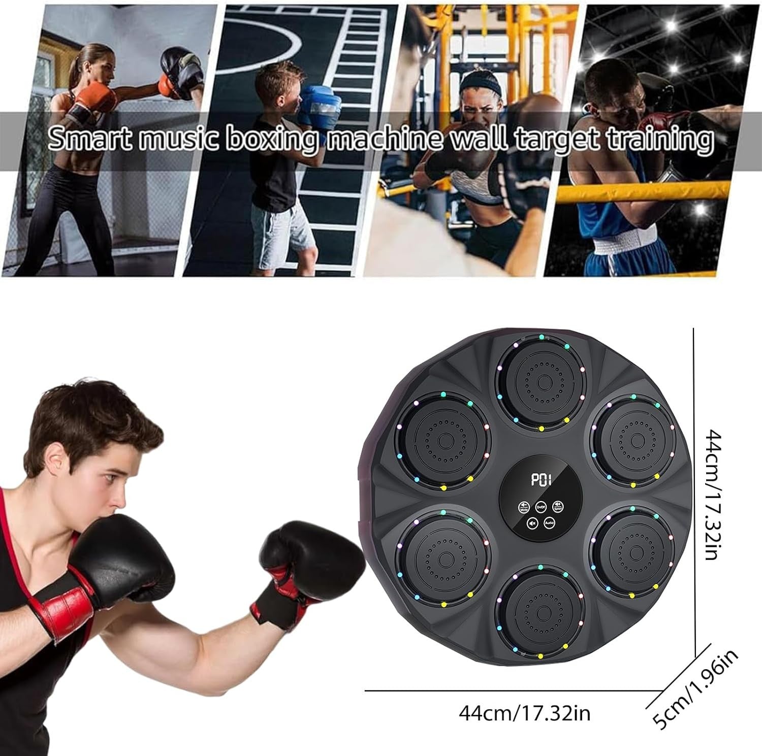 Music Boxing Machine LED Punch Pad Bluetooth Wall Mounted Auto Count Home Gym