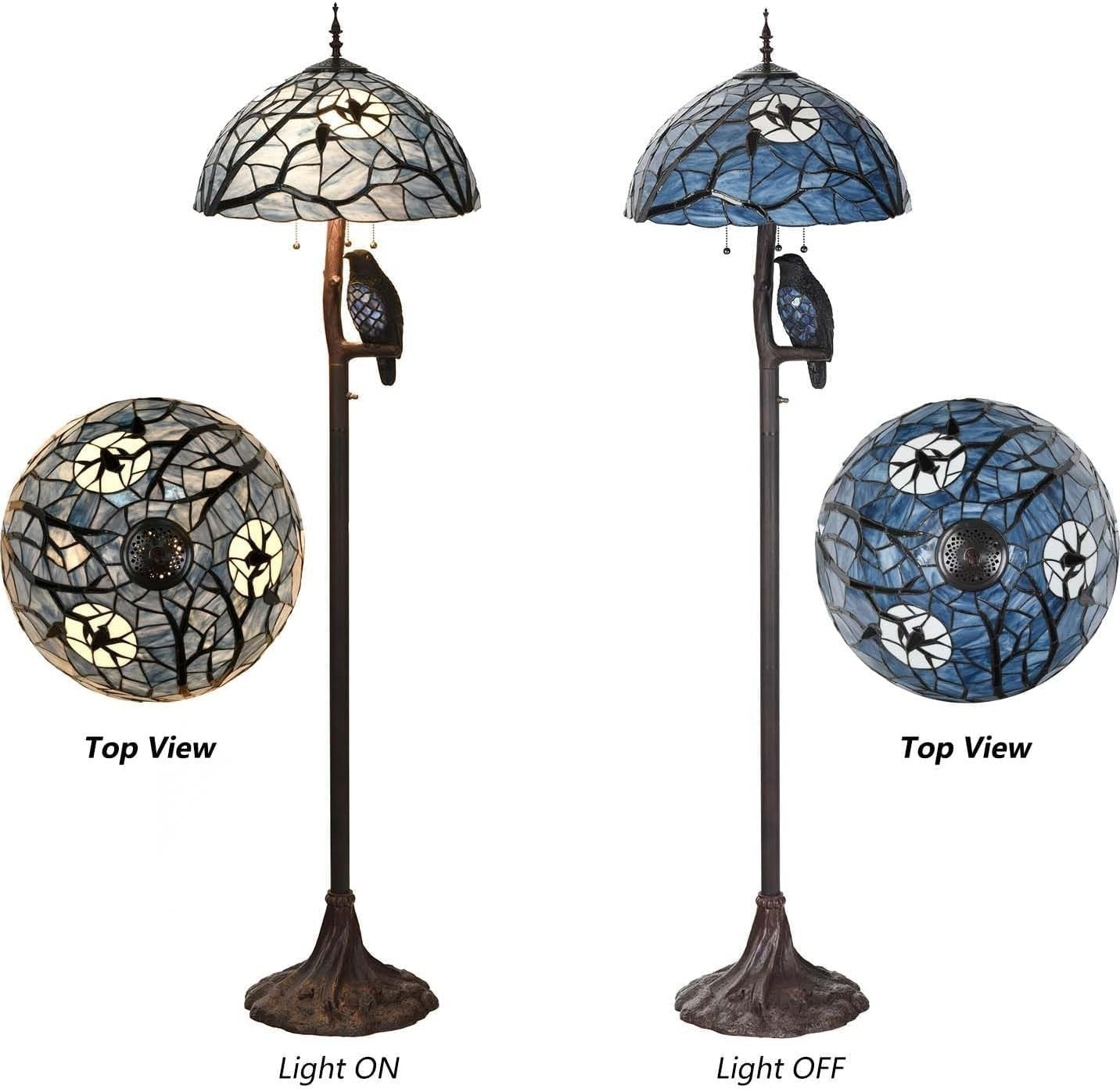 Stained Glass Owl Floor Lamp 65” Tall Antique Branch Design Full Moon Light