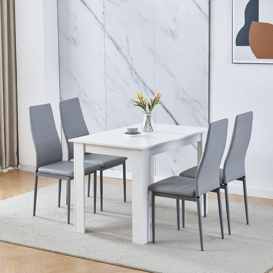 White 4 Seater Dining Table Set 110x70cm | Faux Leather Chairs, Small Space