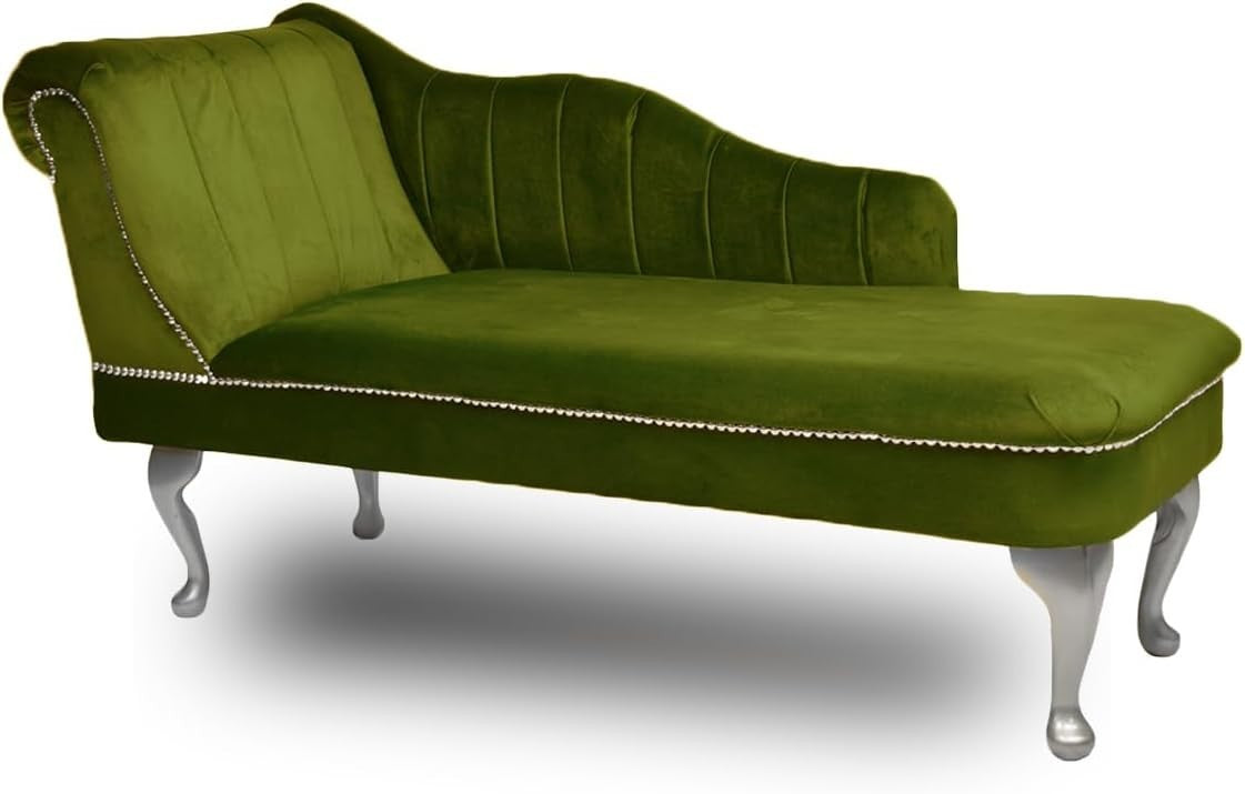 Velvet Chaise Lounge Left Hand Tufted Accent Sofa Chair Olive 133cm