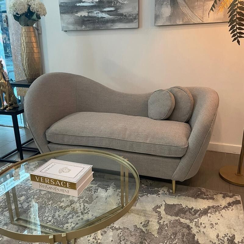 2 Seater Grey Accent Sofa Curved Back Modern Lounge Chair with Cushions