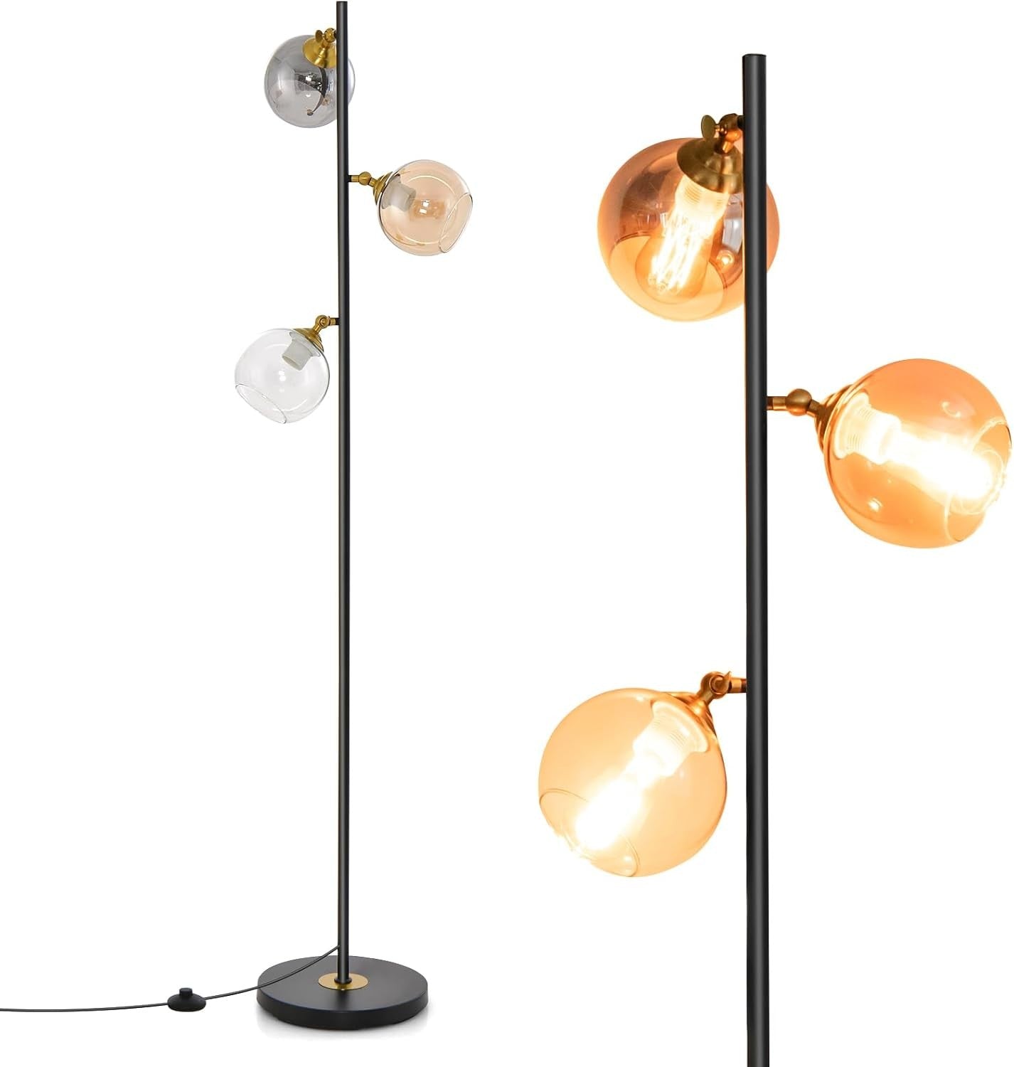 3 Light Floor Lamp Industrial Tree Standing Lamp Glass Shades E27 Tall