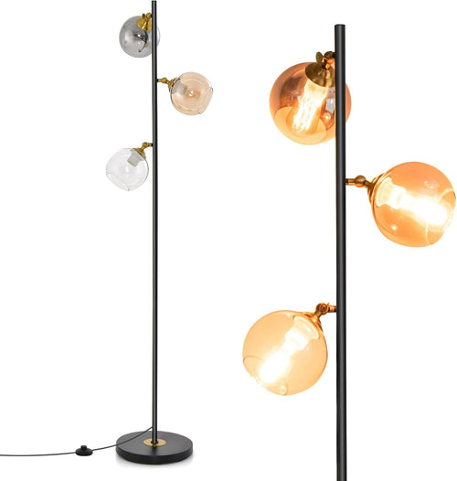 3 Light Floor Lamp Industrial Tree Standing Lamp Glass Shades E27 Tall
