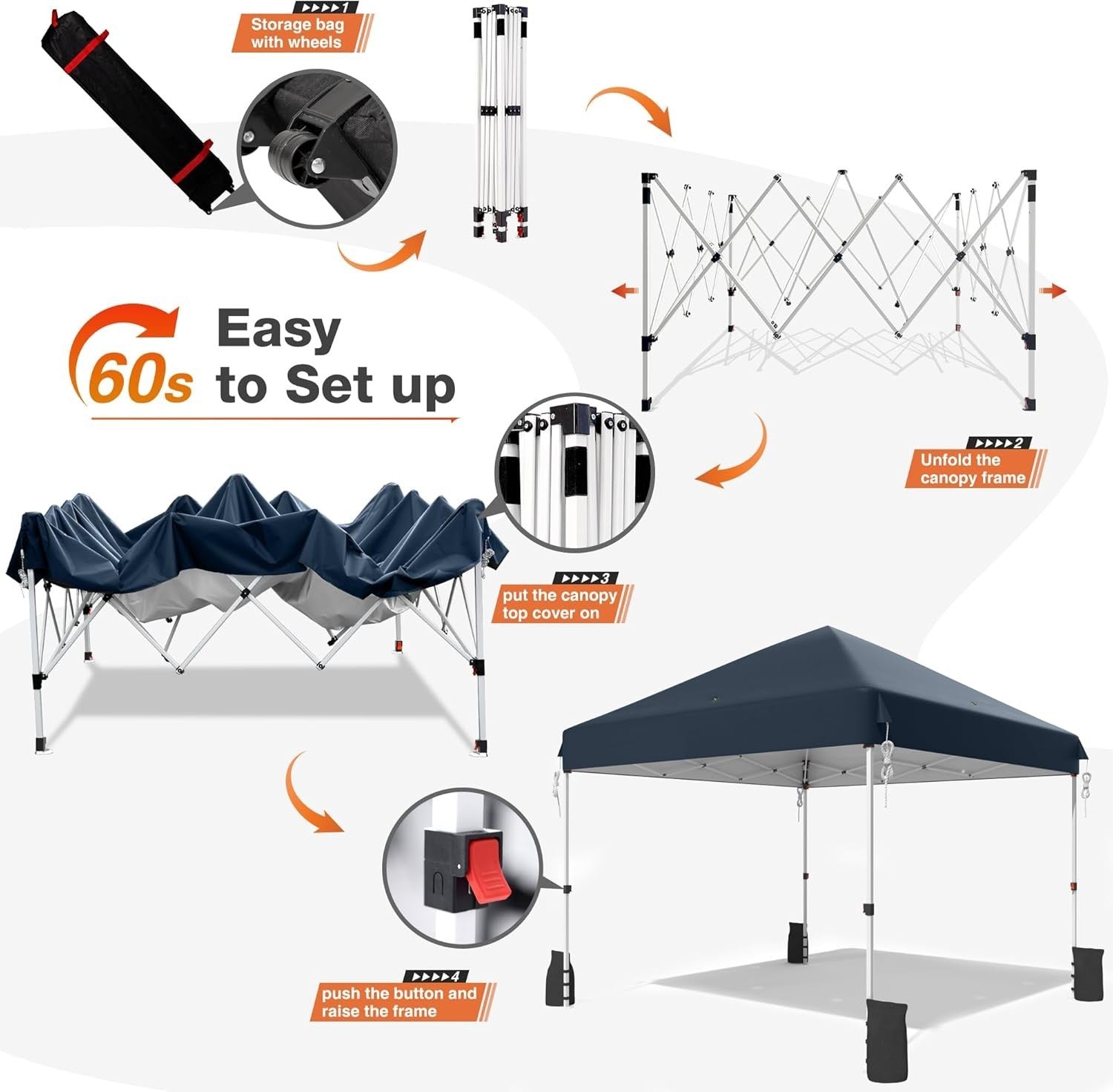 3x3M Navy Blue Pop Up Gazebo Waterproof Windproof Garden Patio Tent With Roller