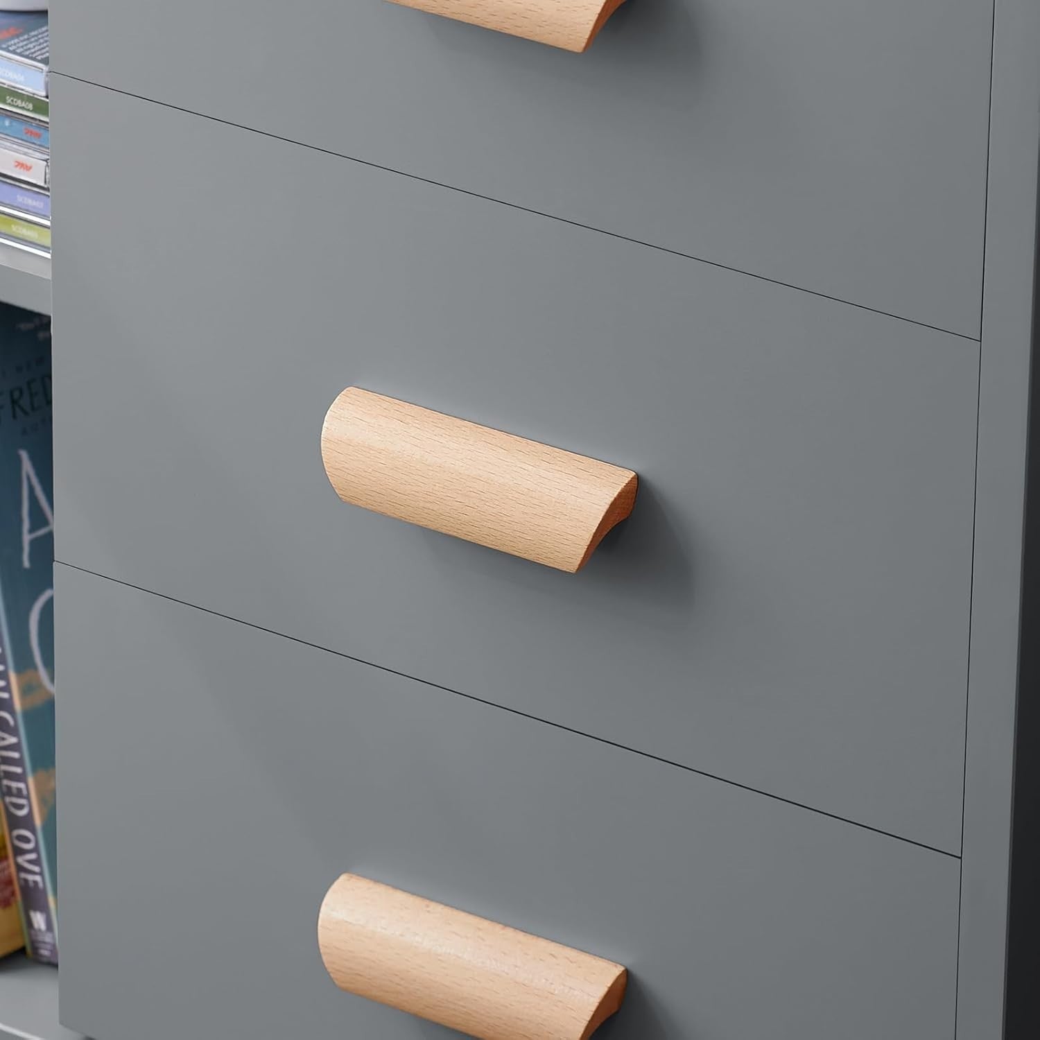 Modern Grey 3 Drawer Bedside Table with Shelves – Wooden Storage Cabinet