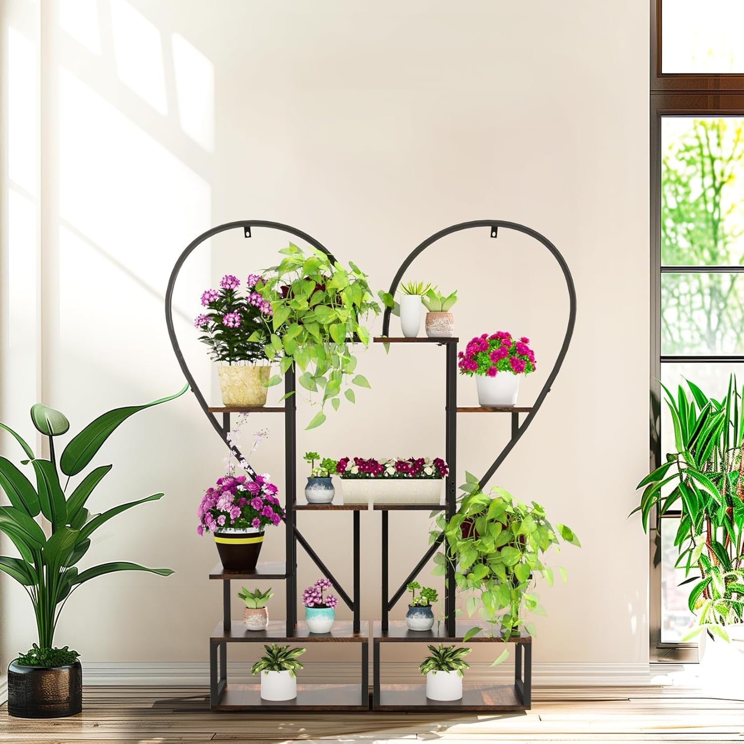 6 Tier Heart Shape Metal Plant Stand Indoor Outdoor Flower Shelf Rack 2 Pack