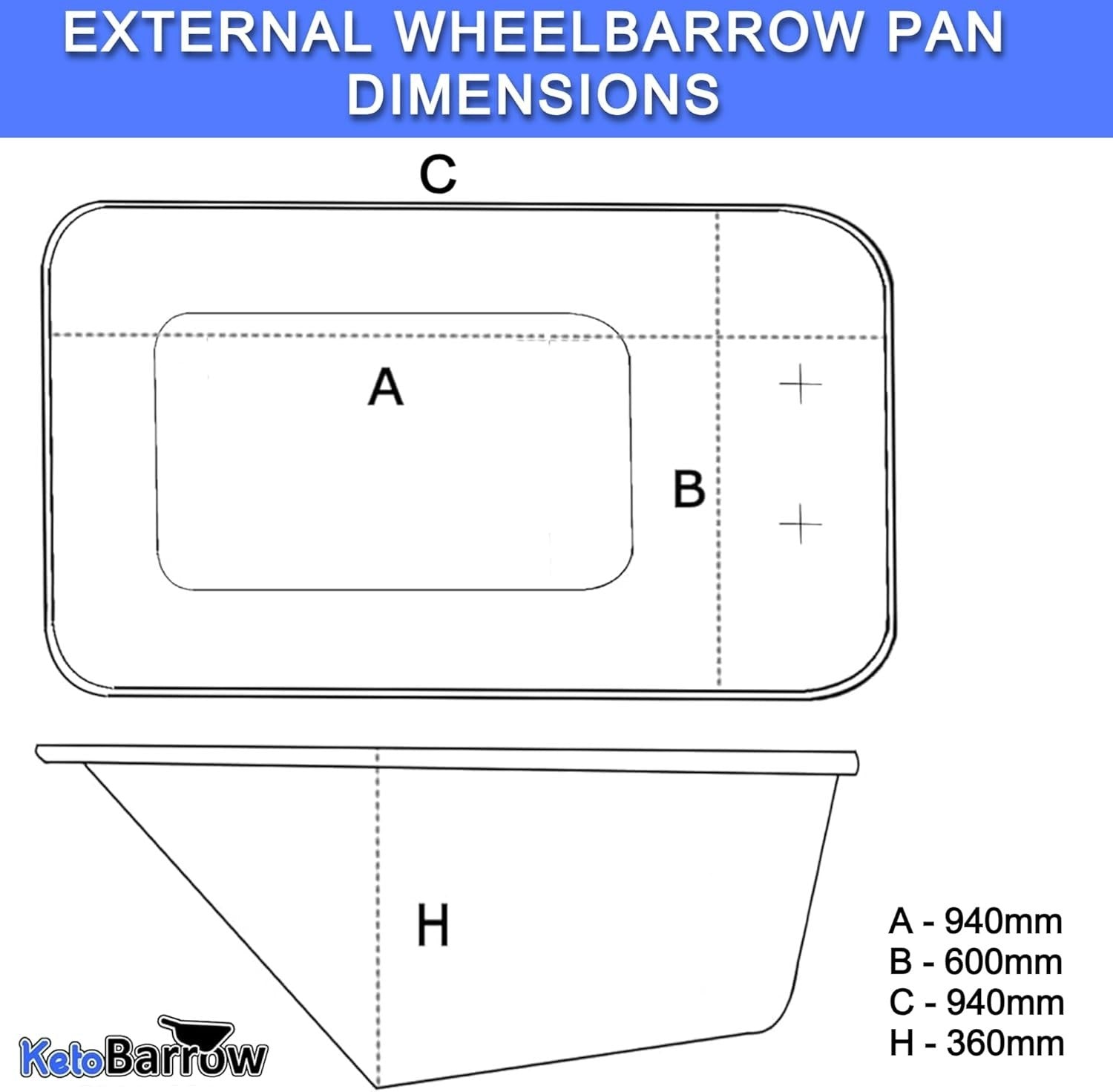 110L - Pneumatic Tyre Wheelbarrow - Blue - Plastic Tray, Steel Frame, 150kg Cap
