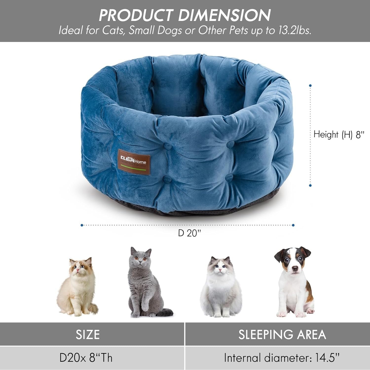 Deep Nest Cat Bed Round Plush Velvet Pet Bed High Sides Non Slip