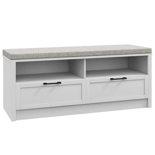 Shoe Storage Bench with Cushion Seat & Drawers – White Hallway Unit (S)