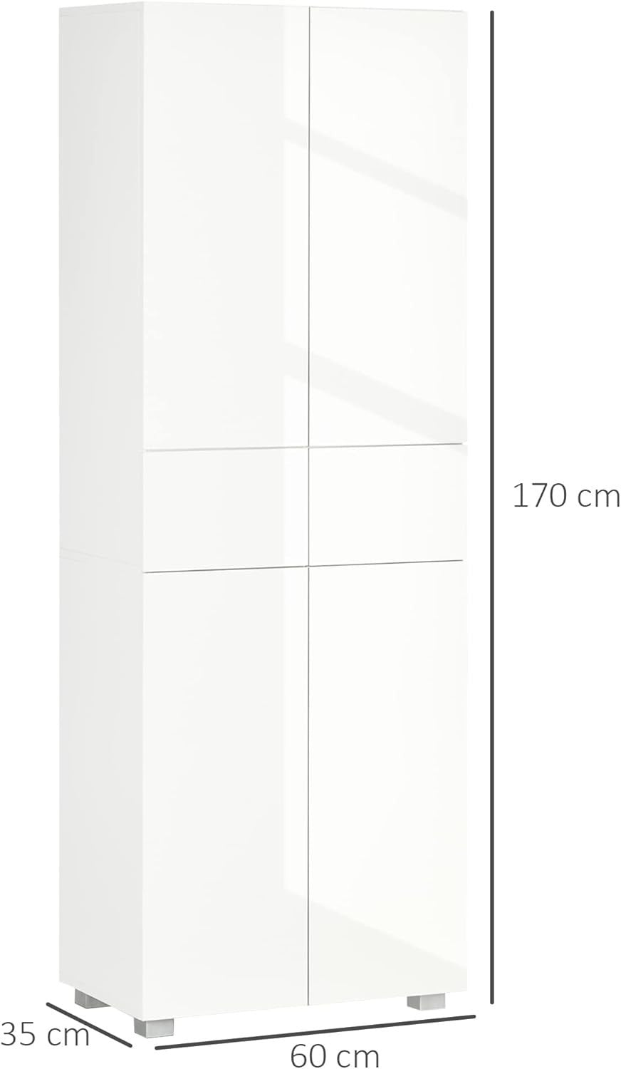 White Tall Kitchen Cupboard 170cm 4-Door Storage Cabinet Drawers Shelves