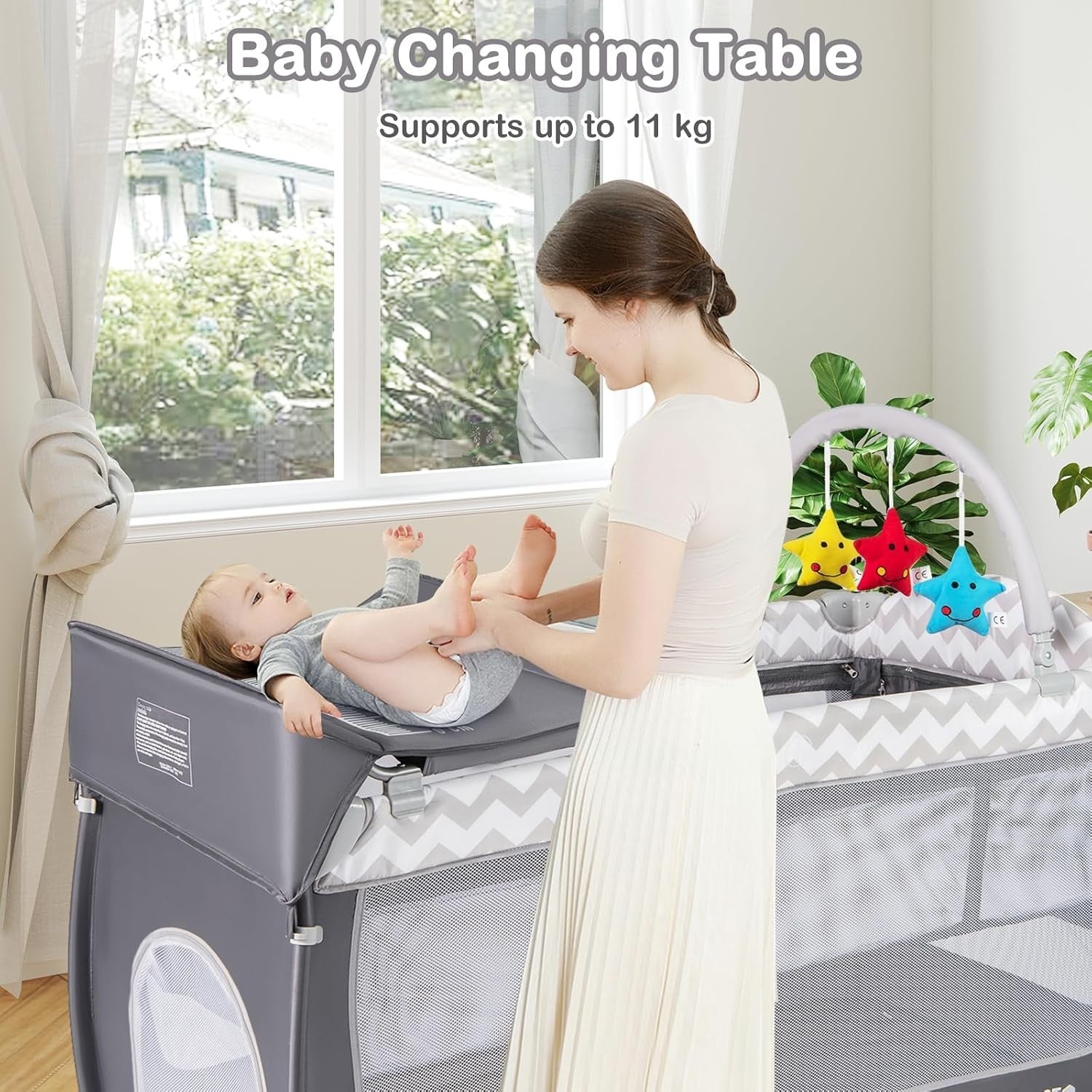 4in1 Travel Cot Baby Bedside Foldable Crib Bassinet Portable Playard Grey