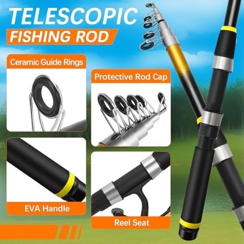 118Pcs Kids Telescopic Rod & Reel Fishing Kit with Lures & Accessories