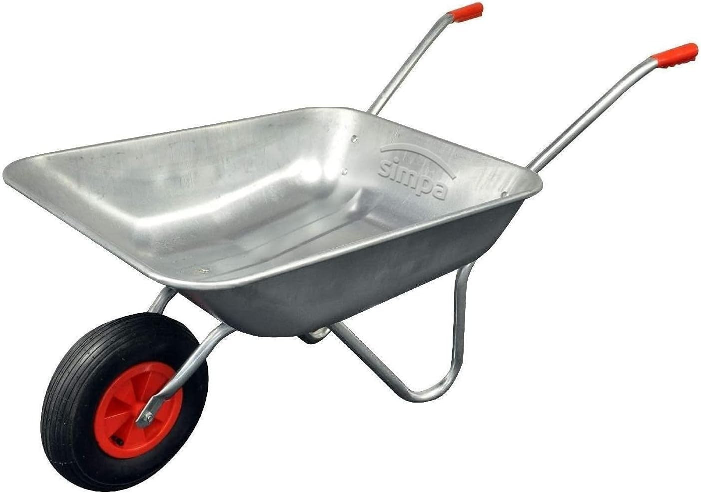 65L Galvanised Wheelbarrow – Steel Tub w/ Pneumatic Tyre & Red Handles 60kg