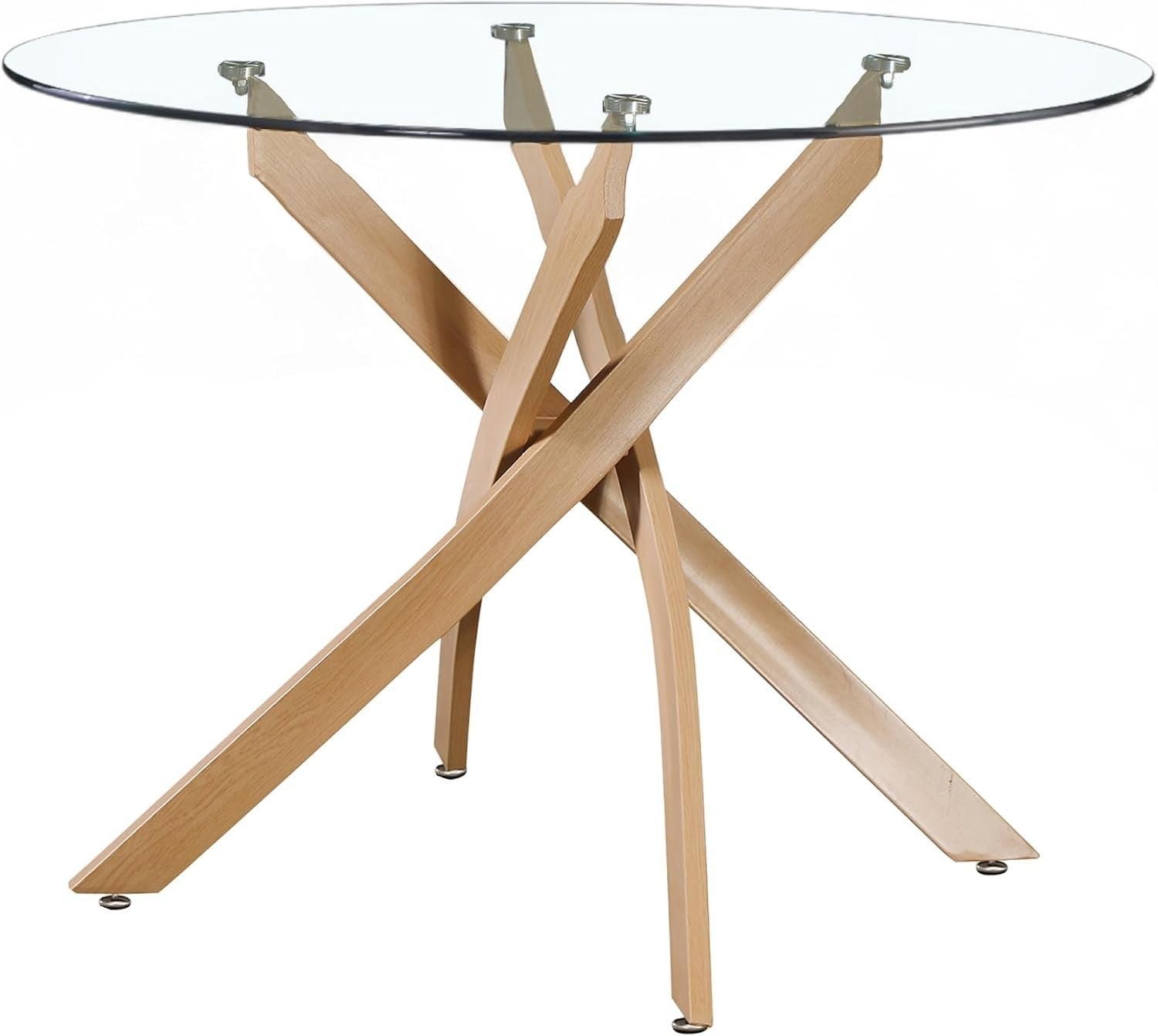 Luxury Round Glass Dining Table Set 4 Seater Gold Base White Chairs