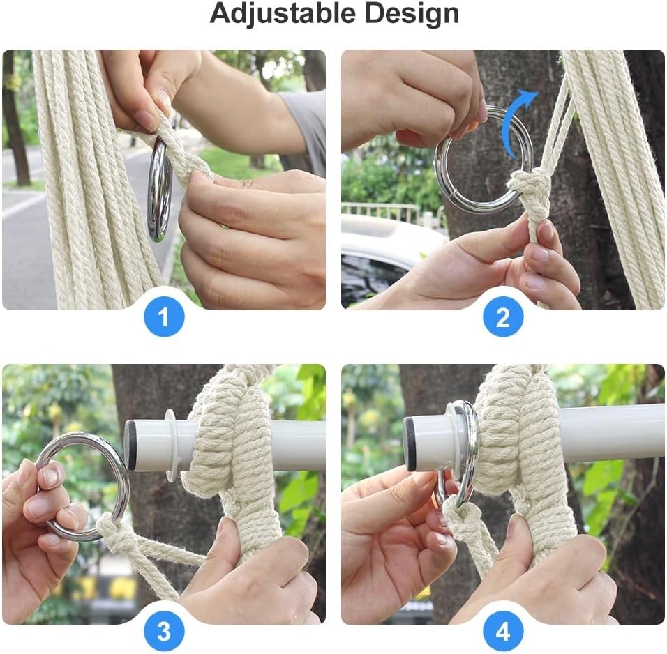 Beige Hammock Chair with Footrest & Cushions – Indoor Outdoor Swing Seat