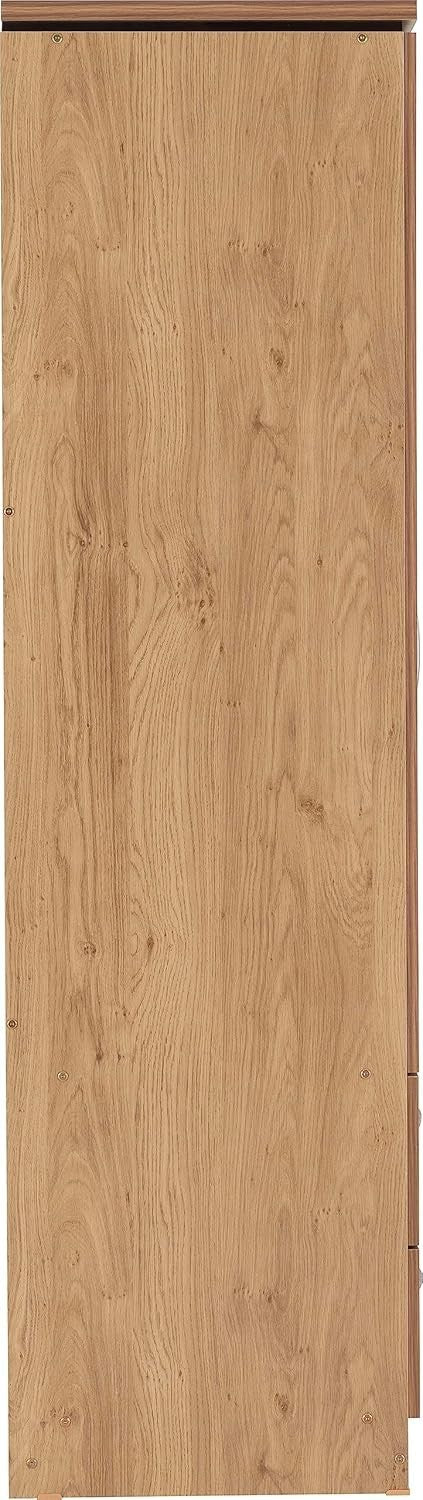 4 Door Mirrored Wardrobe Oak Effect Storage Drawers Modern Bedroom