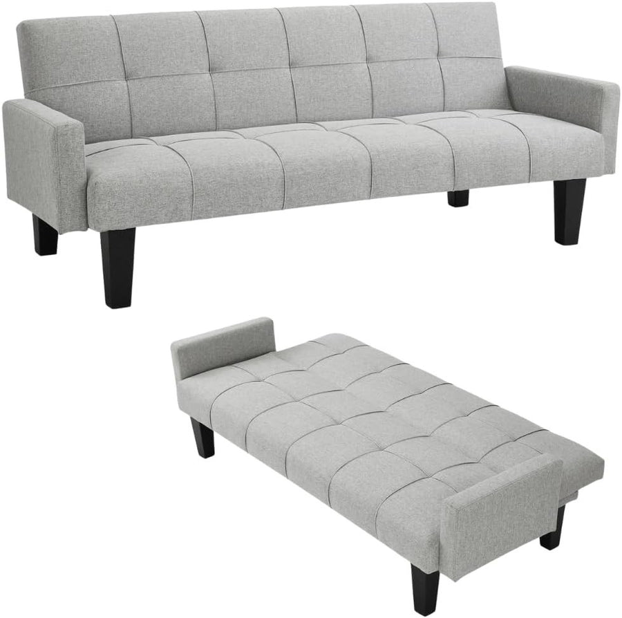 3 Seater Sofa Bed Light Grey Tufted Recliner Clic Clac Guest Sleeper Couch