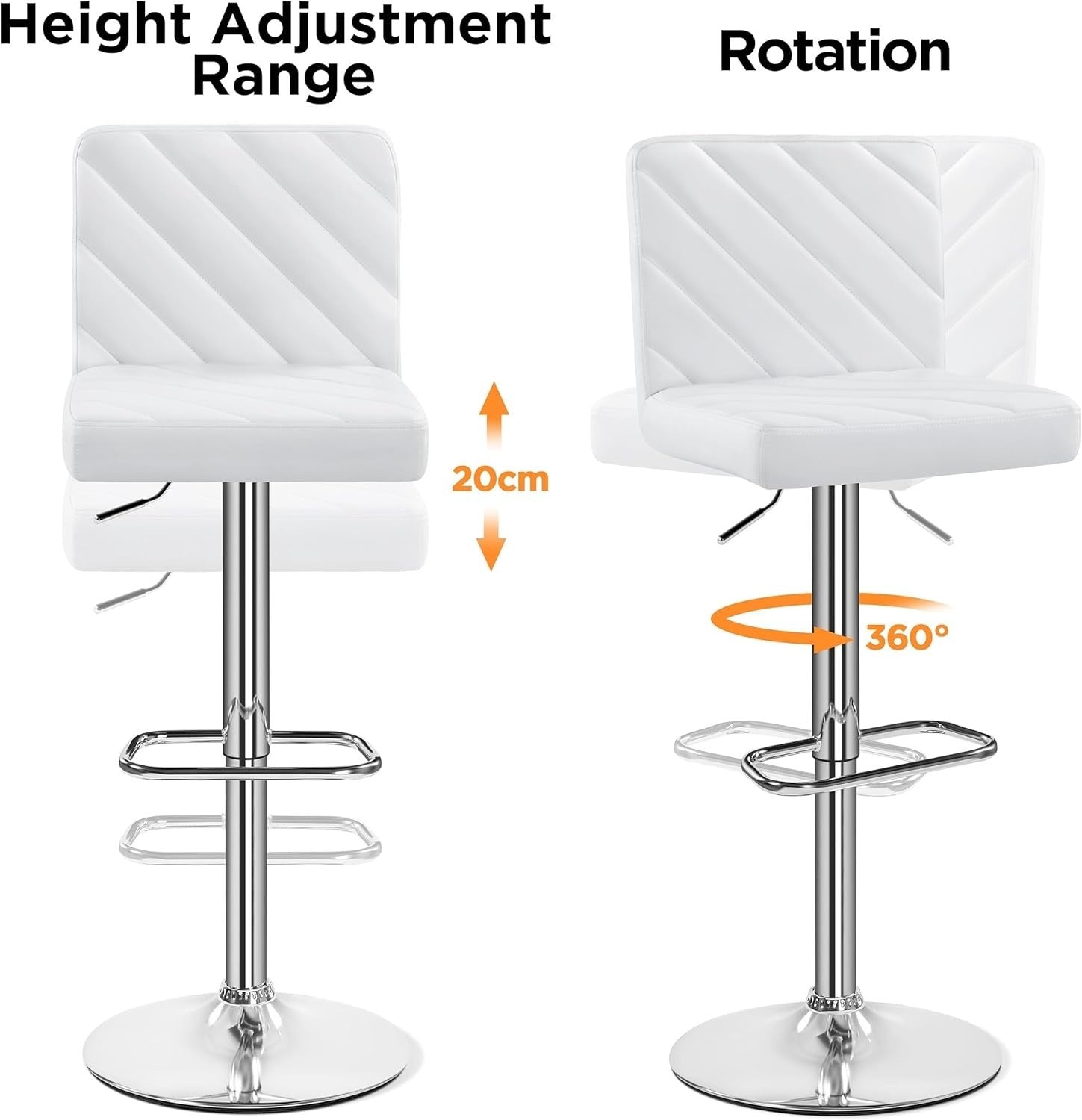 White Adjustable Swivel Bar Stools Set of 2 Faux Leather Chairs