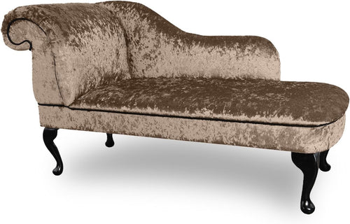Luxury Left Hand Velvet Chaise Lounge Chair Stone with Queen Anne Legs