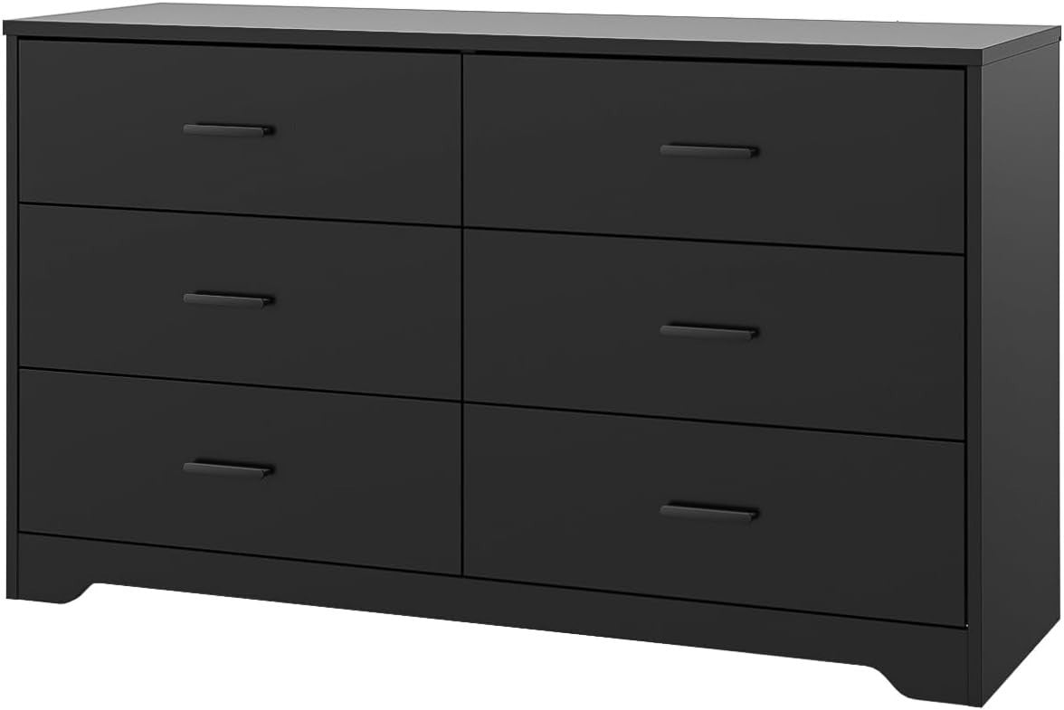 Black 6 Drawer Wooden Chest Storage Cabinet Bedroom Organizer Unit