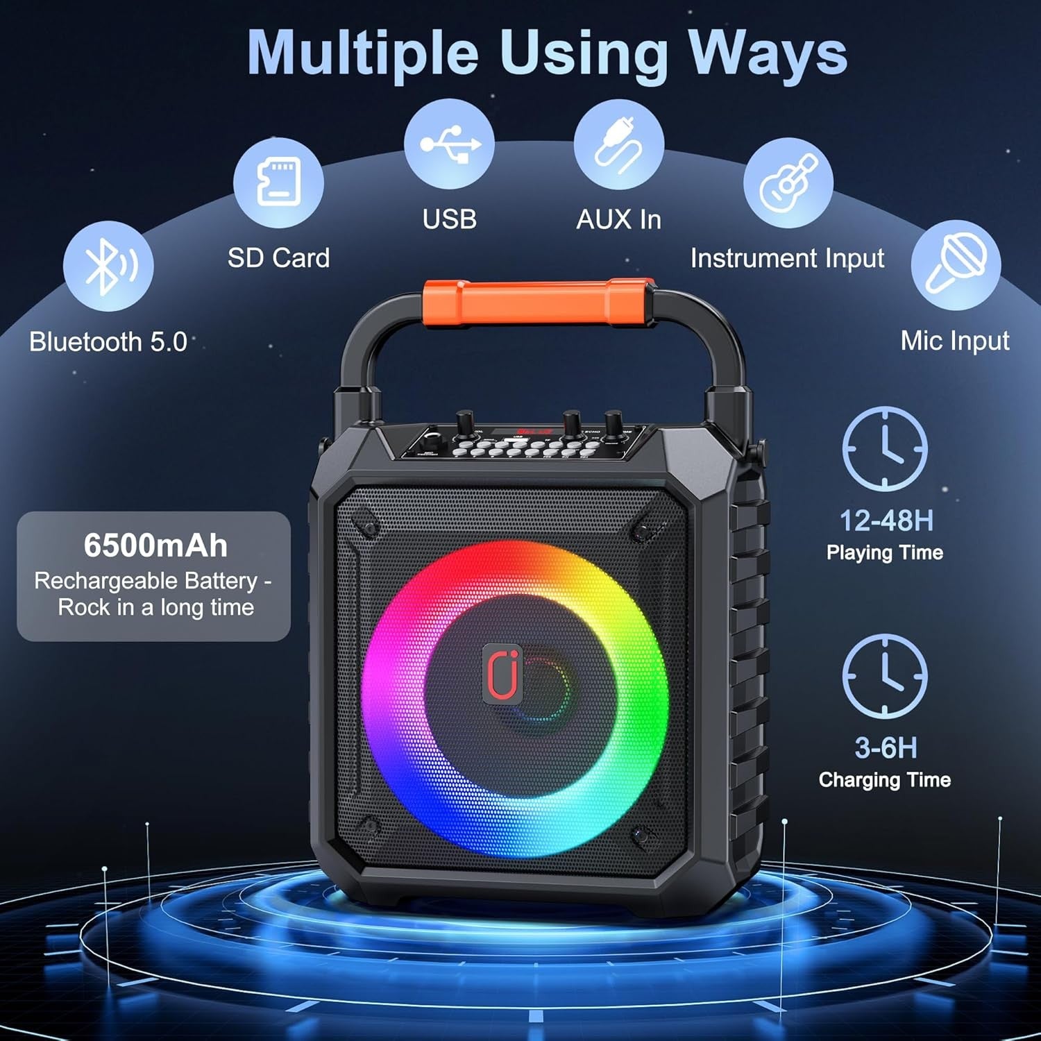 Karaoke Machine with 2 Wireless Mics Bluetooth DJ Lights Speaker