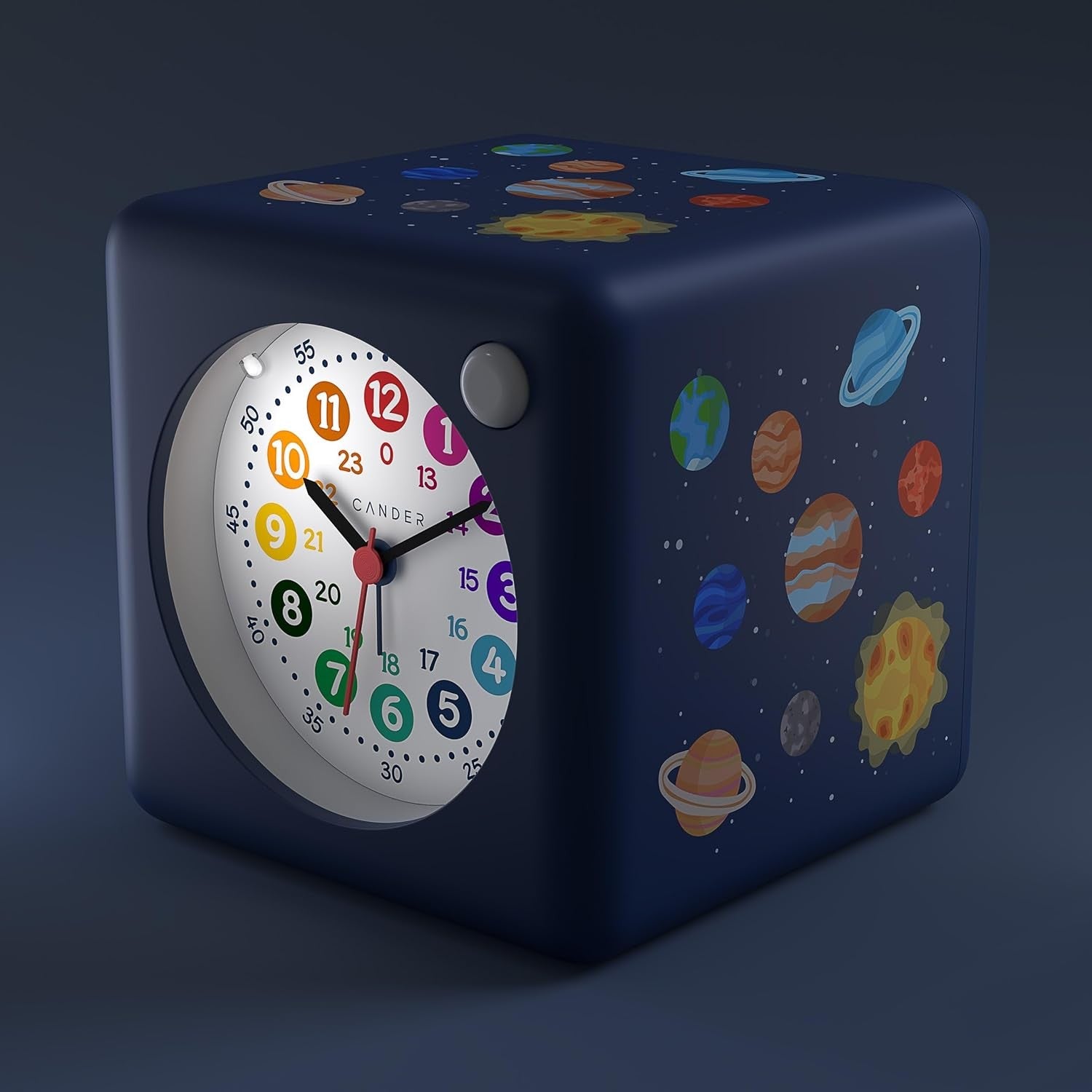 Children’s Silent Alarm Clock Night Light Snooze Space Cube Blue