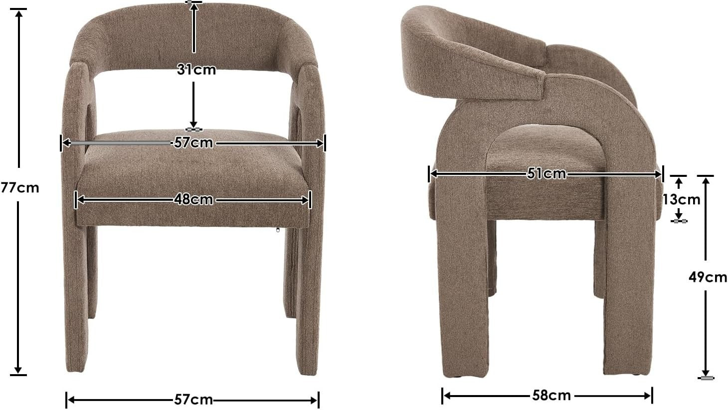 Brown Modern Dining Chairs Set of 2, Upholstered Armrest Tub Seats