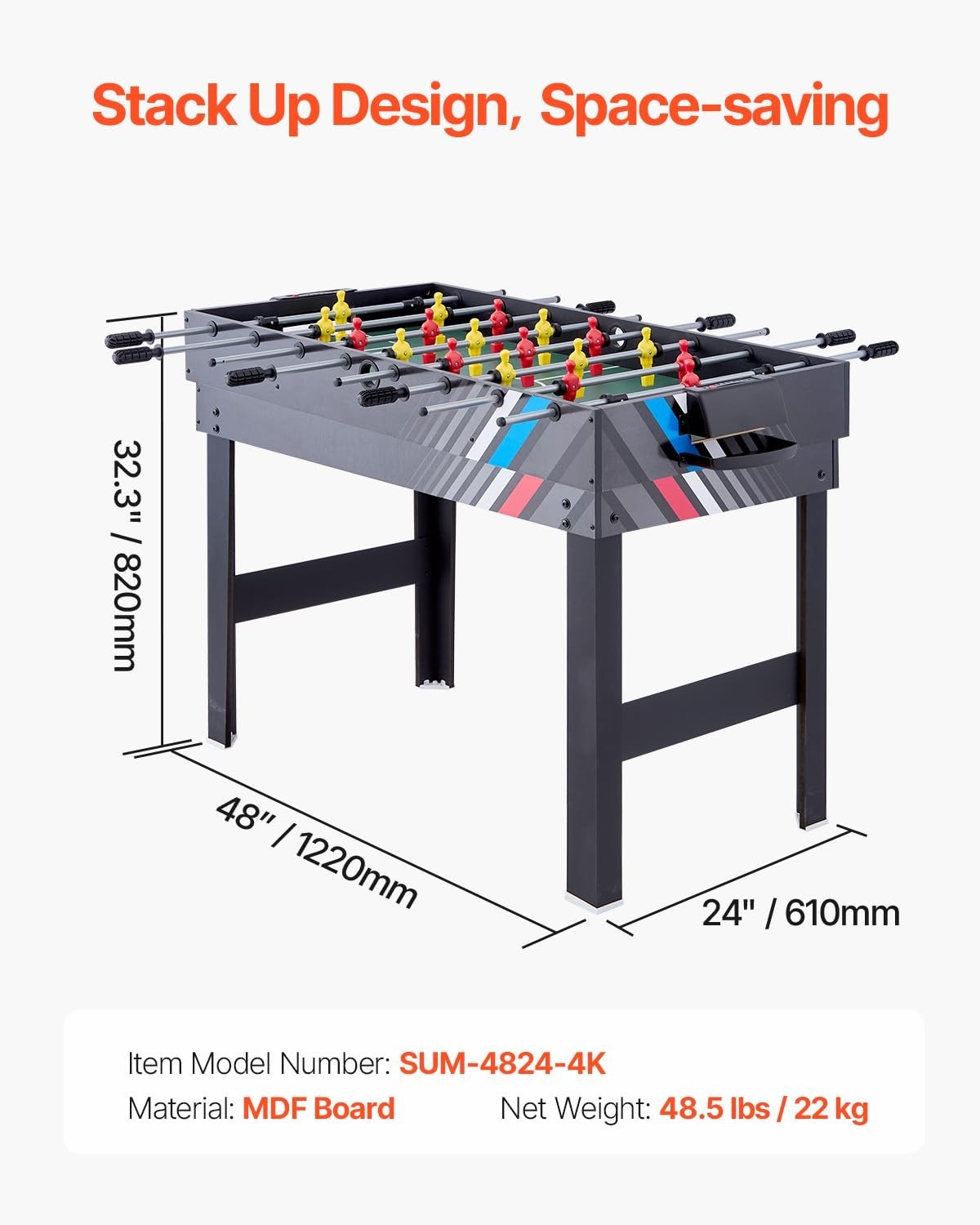 48 Inch 4 in 1 Game Table Air Hockey Pool Foosball Tennis Combo