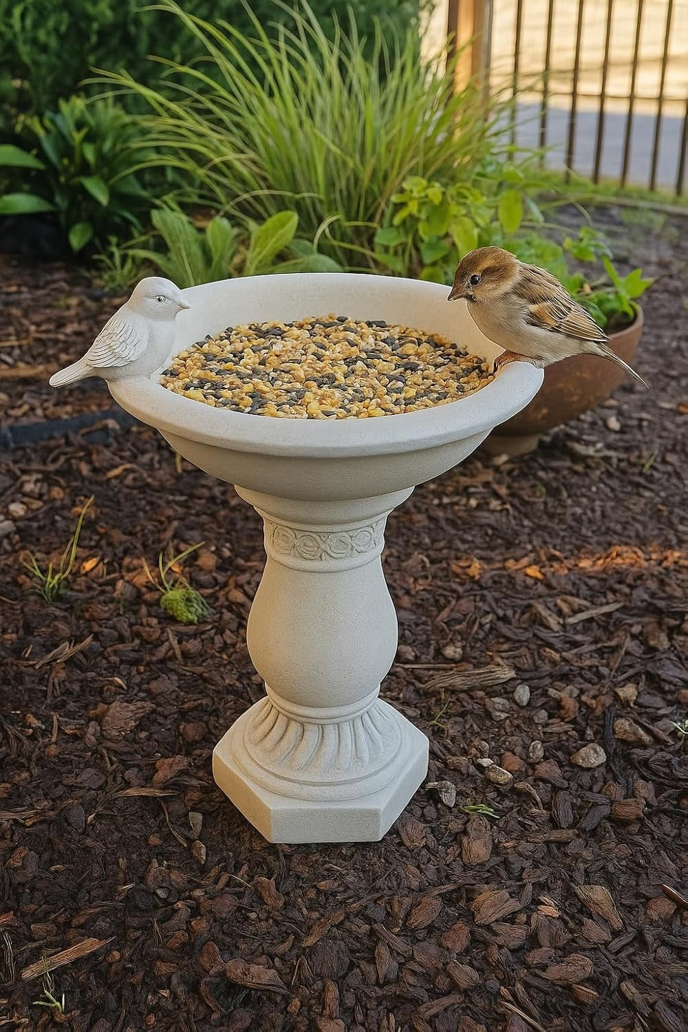 Antique Cast Stone Bird Bath | Decorative Garden Water Feature Column