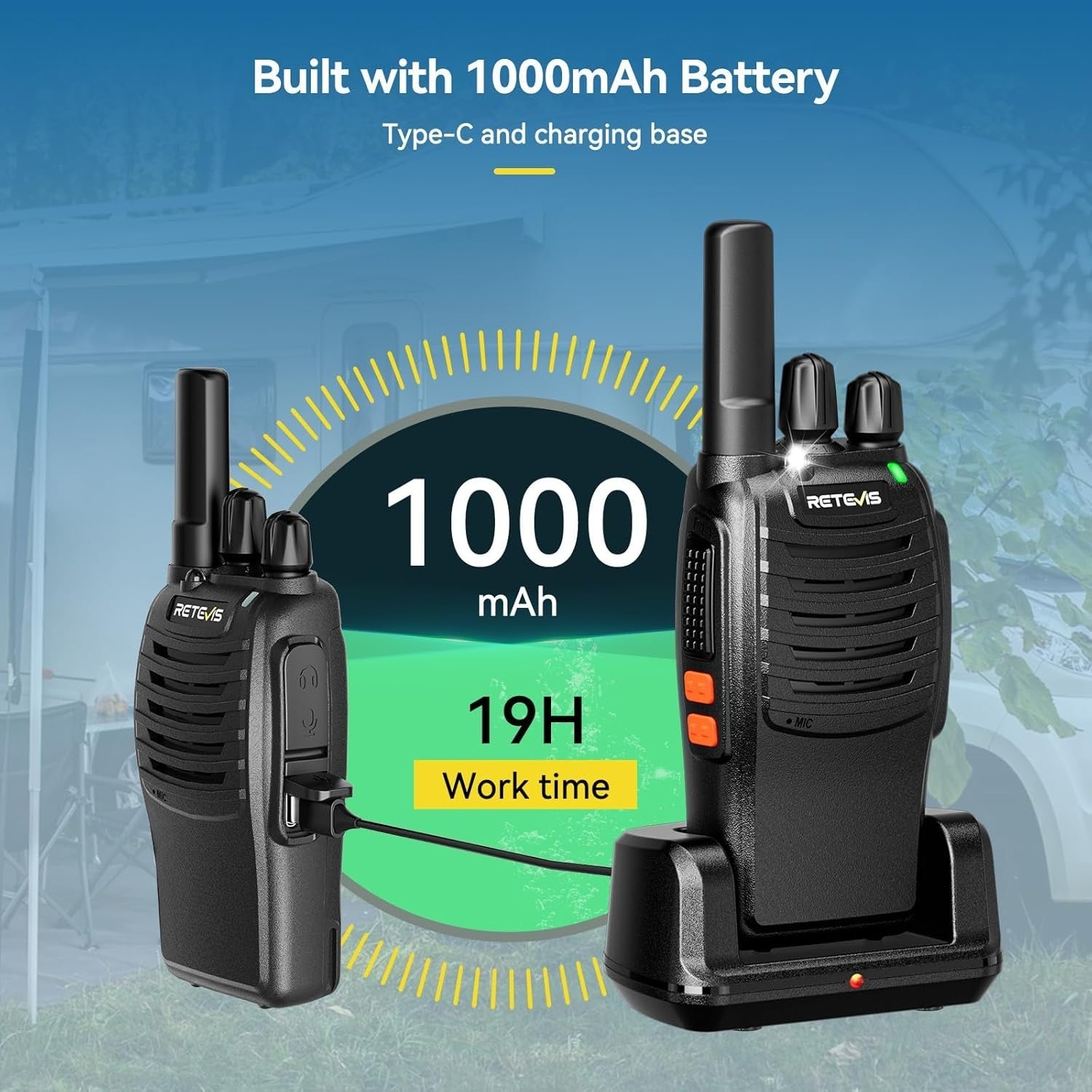 PMR446 Walkie Talkie Rechargeable VOX Flashlight USB-C 16CH Radio