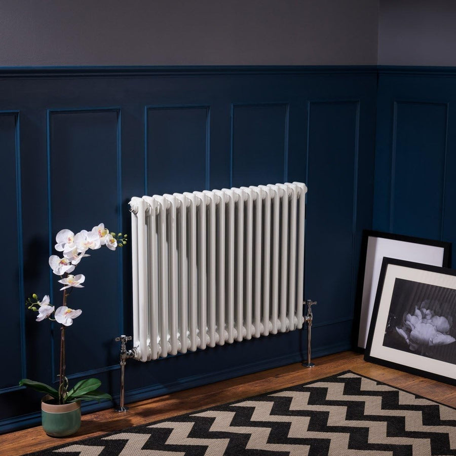 Double Column Horizontal Radiator 600x830mm White Cast Iron Style