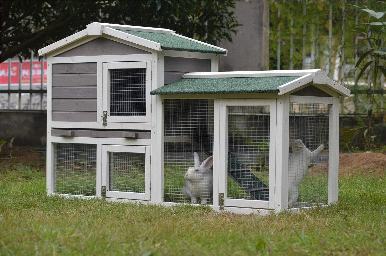 Large Wooden Rabbit Hutch with Run Extra Deep Outdoor Cage Cover