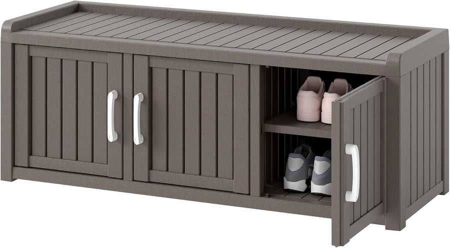 Waterproof Outdoor Shoe Storage Cabinet Bench 3 Door Resin Grey