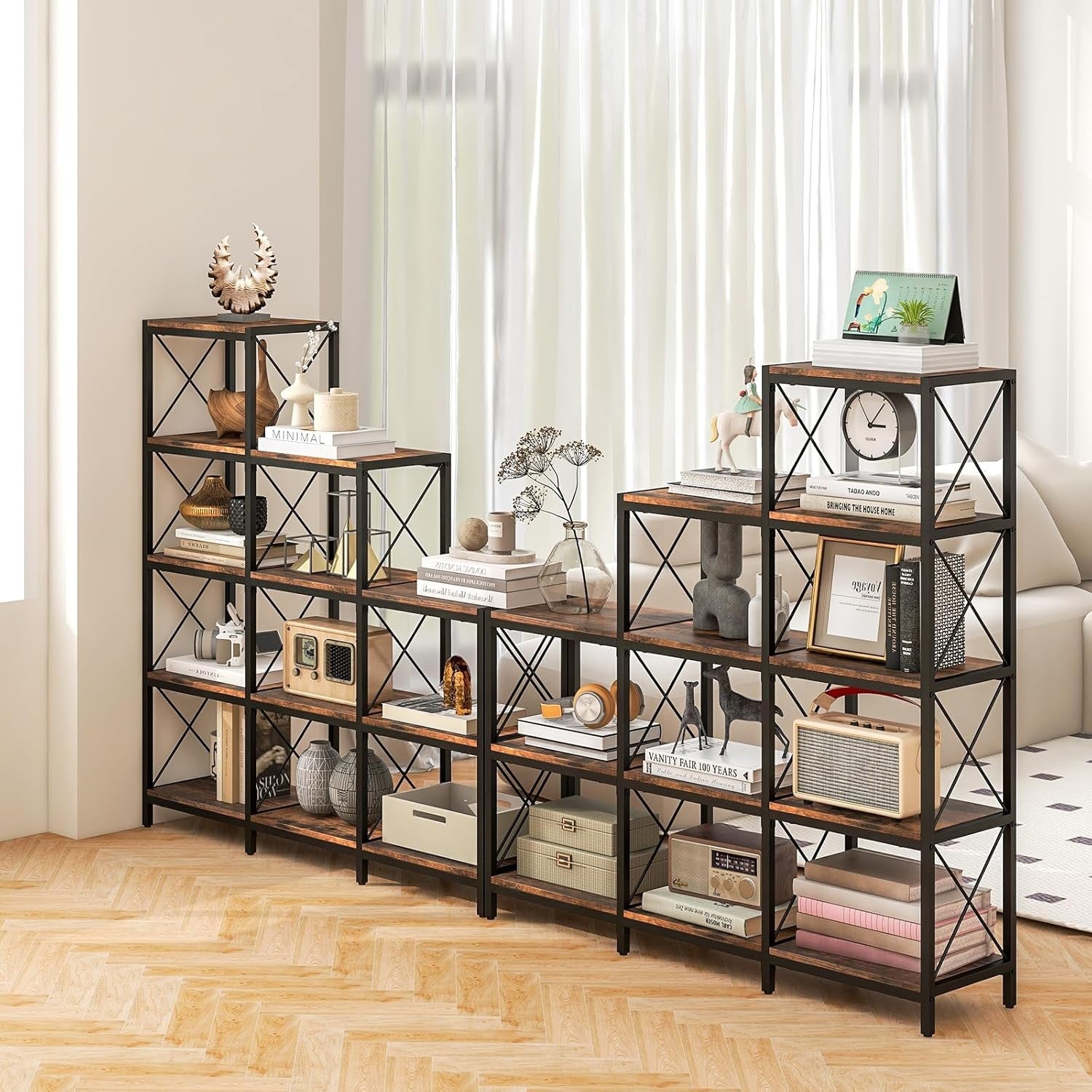 Industrial 4-Tier Bookshelf Storage Rack Rustic Wood Shelving Unit Home Office