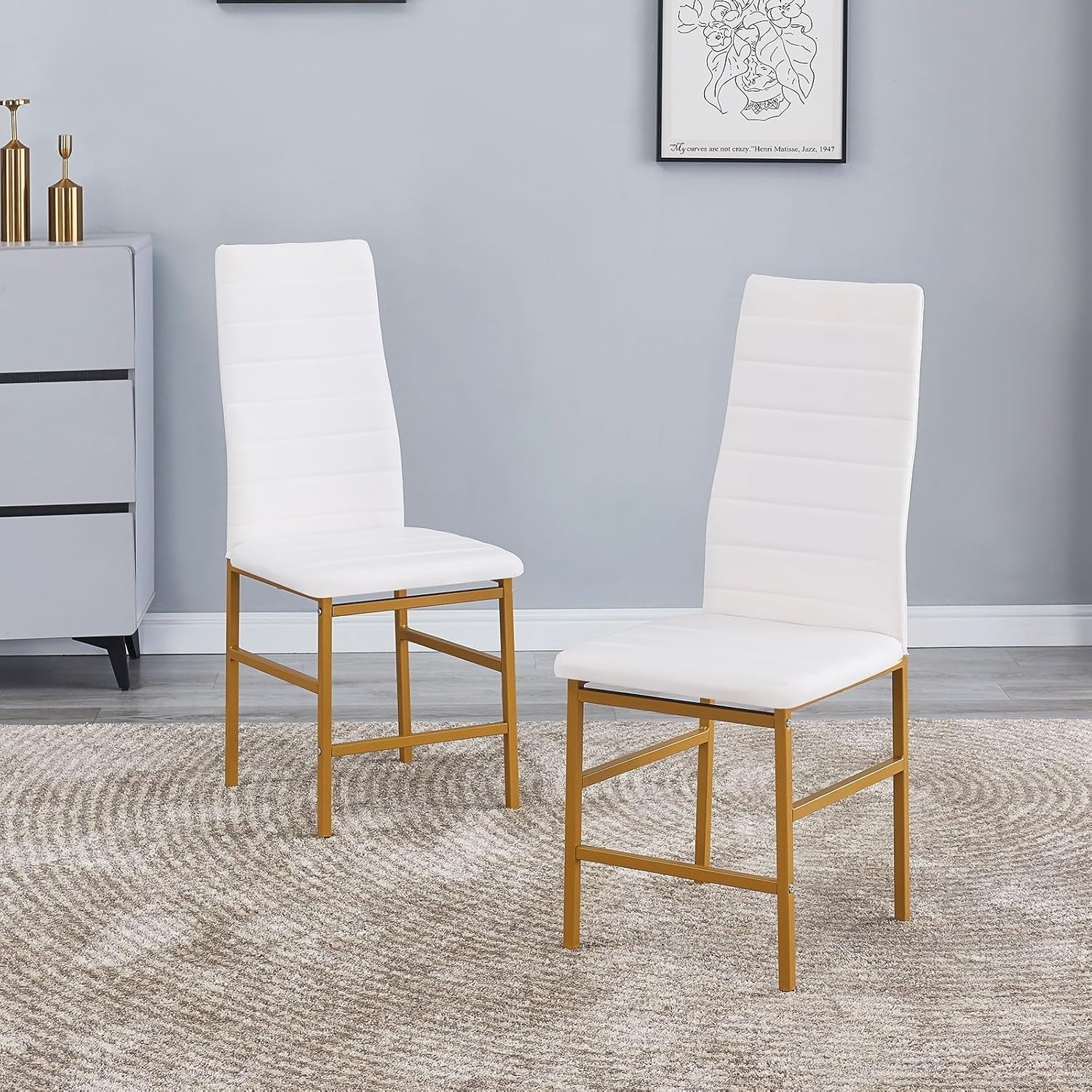 Glass Dining Table Set for 4 Gold Legs Modern Kitchen Small Space 90cm