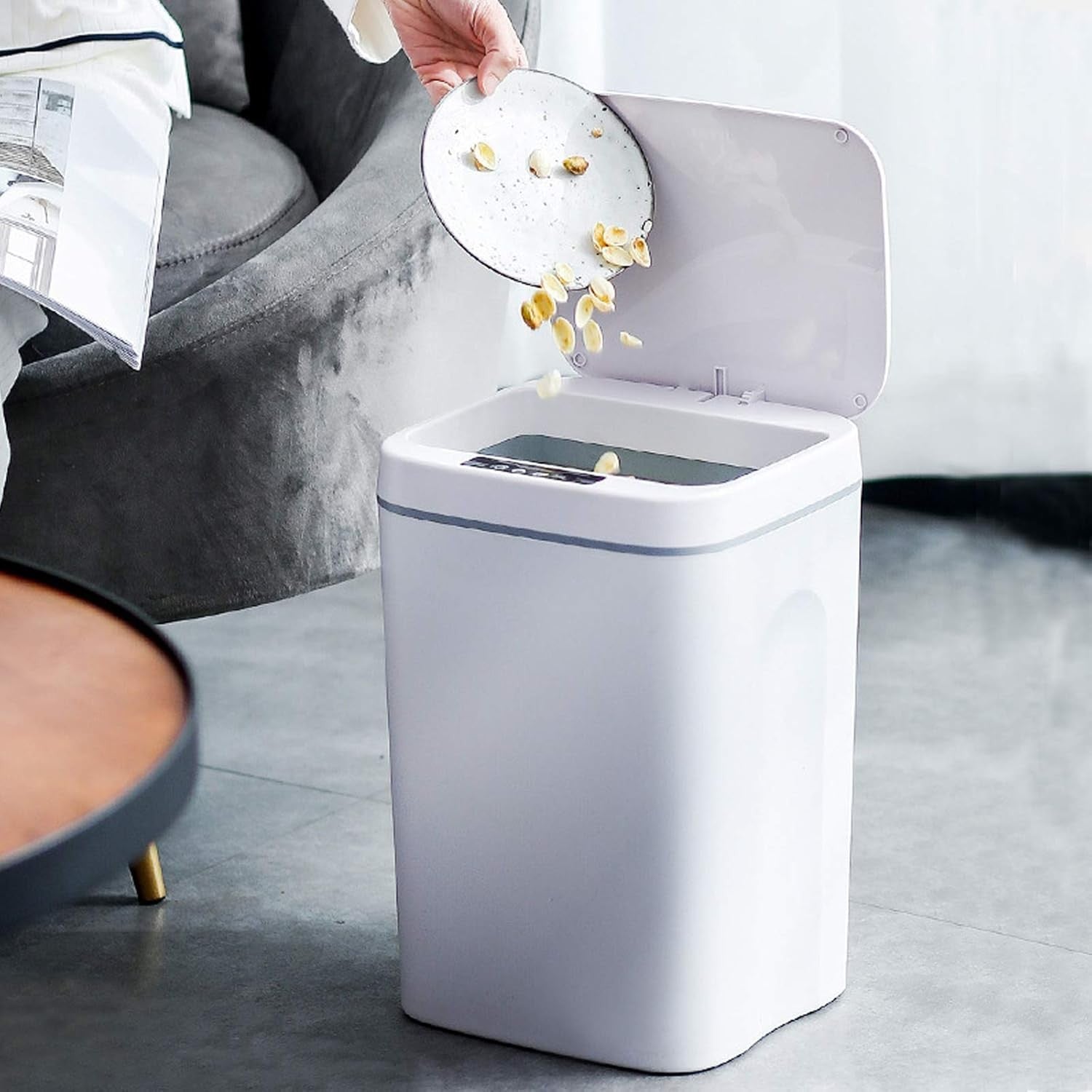 16L Touchless Automatic Sensor Trash Can Slim Kitchen Bathroom White