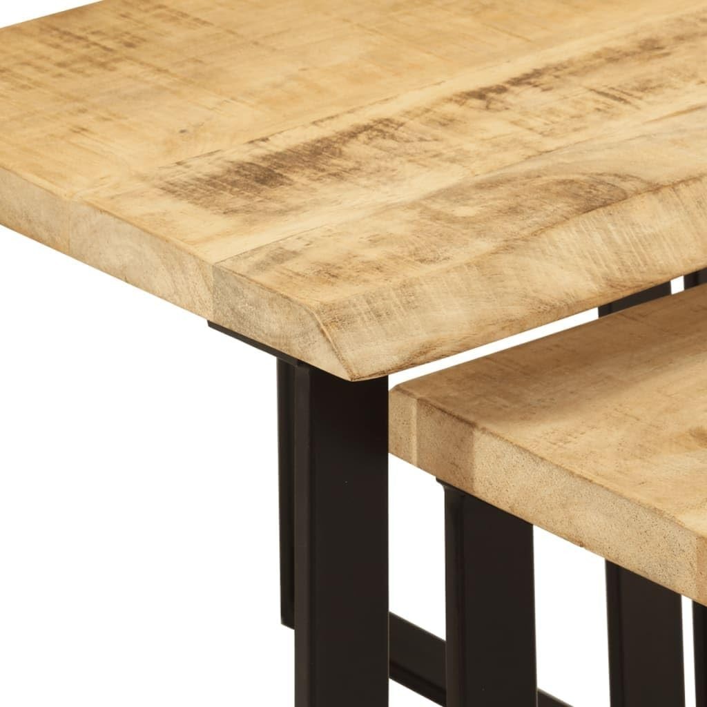 Live Edge Nesting Side Table Set Solid Mango Walnut Wood Industrial Brown Black