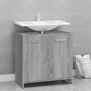 Grey Oak Under Sink Bathroom Cabinet – 2 Door Storage Unit 60cm Floor Standing