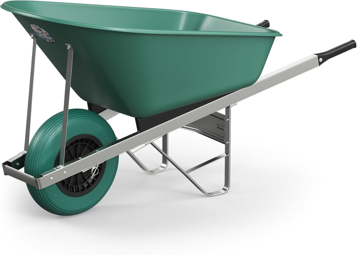 120L 1-Wheel Green Garden Wheelbarrow – Puncture Proof Heavy Duty Plastic Tray