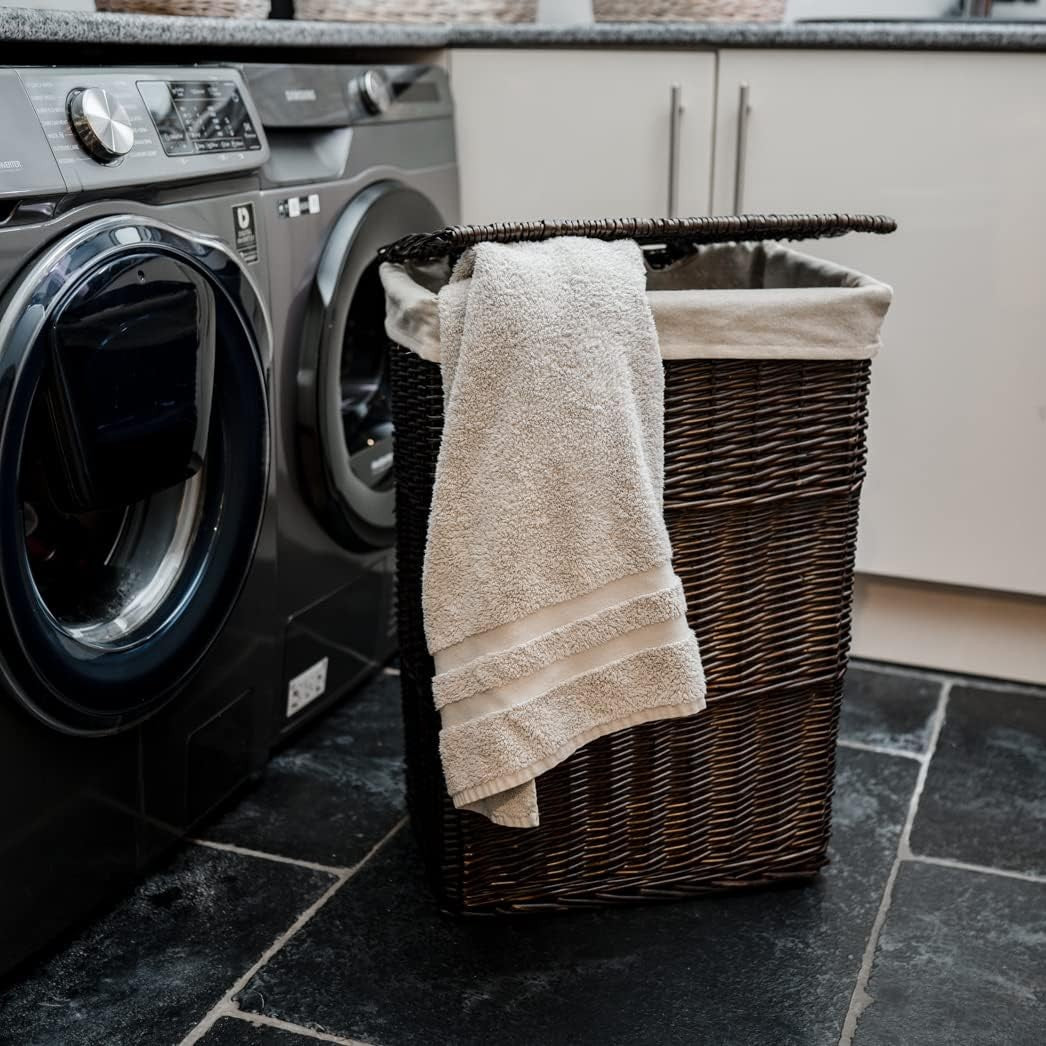 Large Wicker Laundry Basket with Lid & Washable Lining – Dark Coffee Hamper