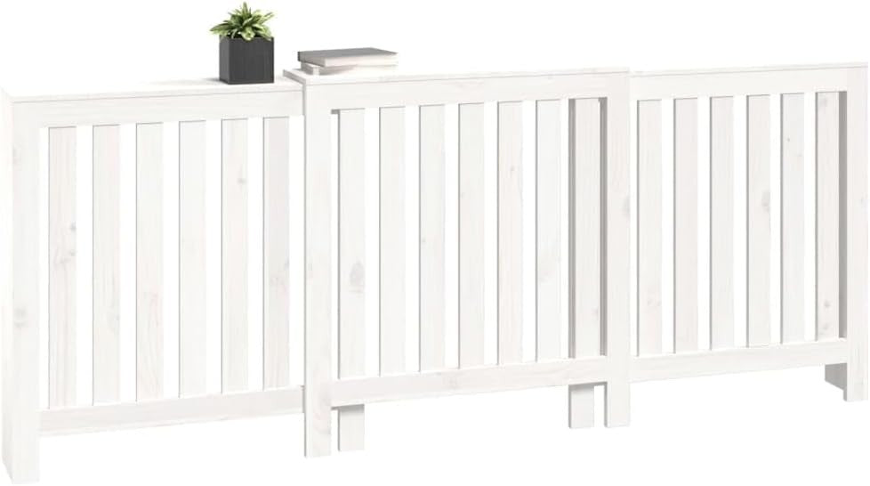 White Radiator Cover 210x21x85cm Solid Pine Wood | Slatted Heating Cabinet