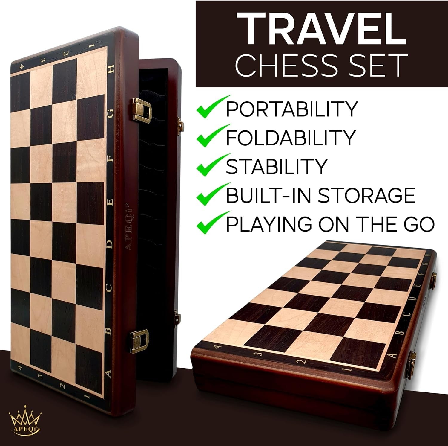 15" Magnetic Wooden Chess Set Luxury 38cm Folding Board + Extra Queens