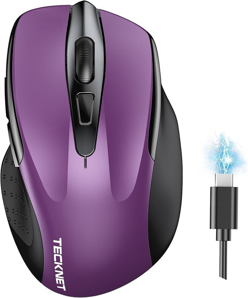 Silent Tri Mode Wireless Mouse 4800DPI Rechargeable Ergonomic Bluetooth Purple