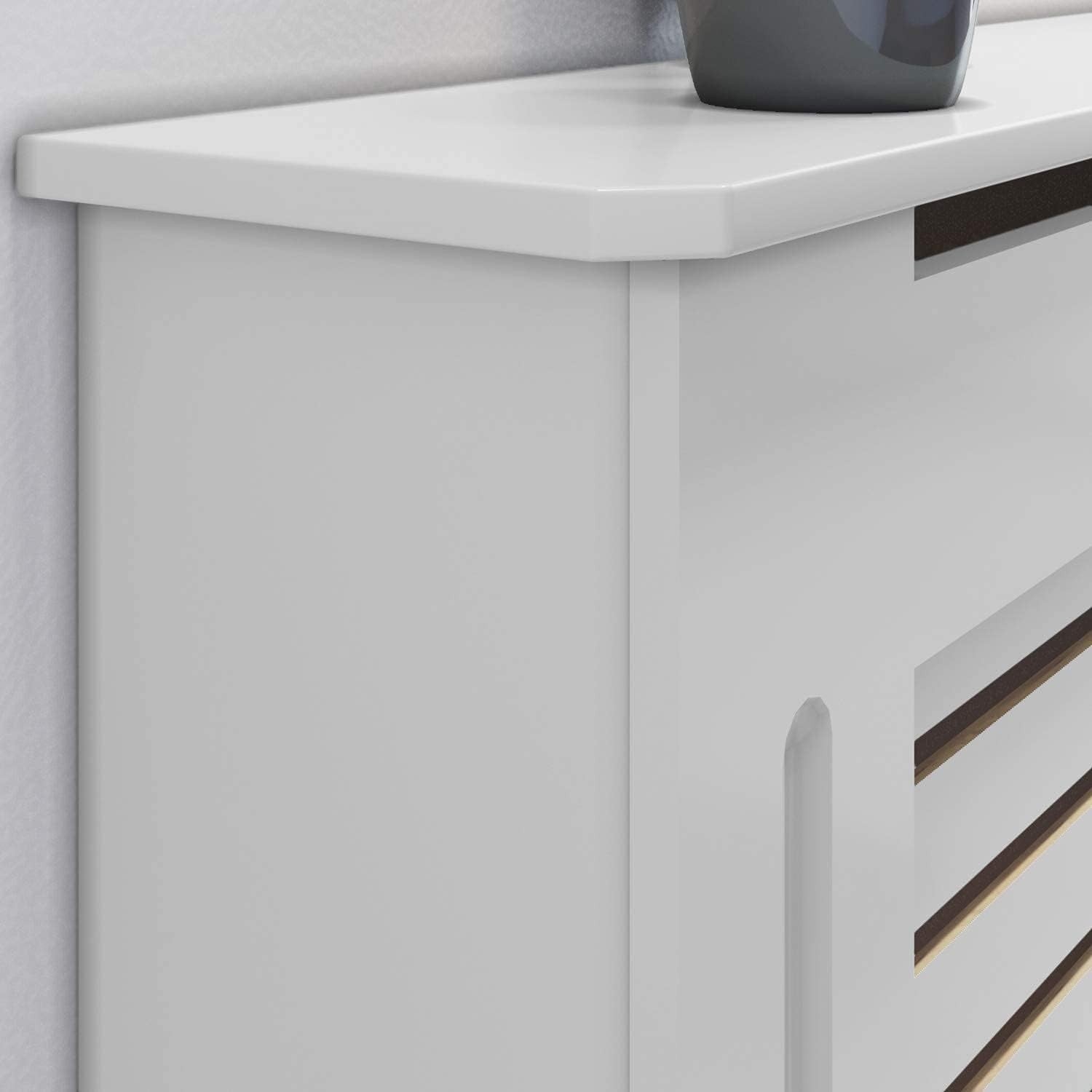 White Radiator Cover Cabinet XL | MDF Horizontal Slat Shelf