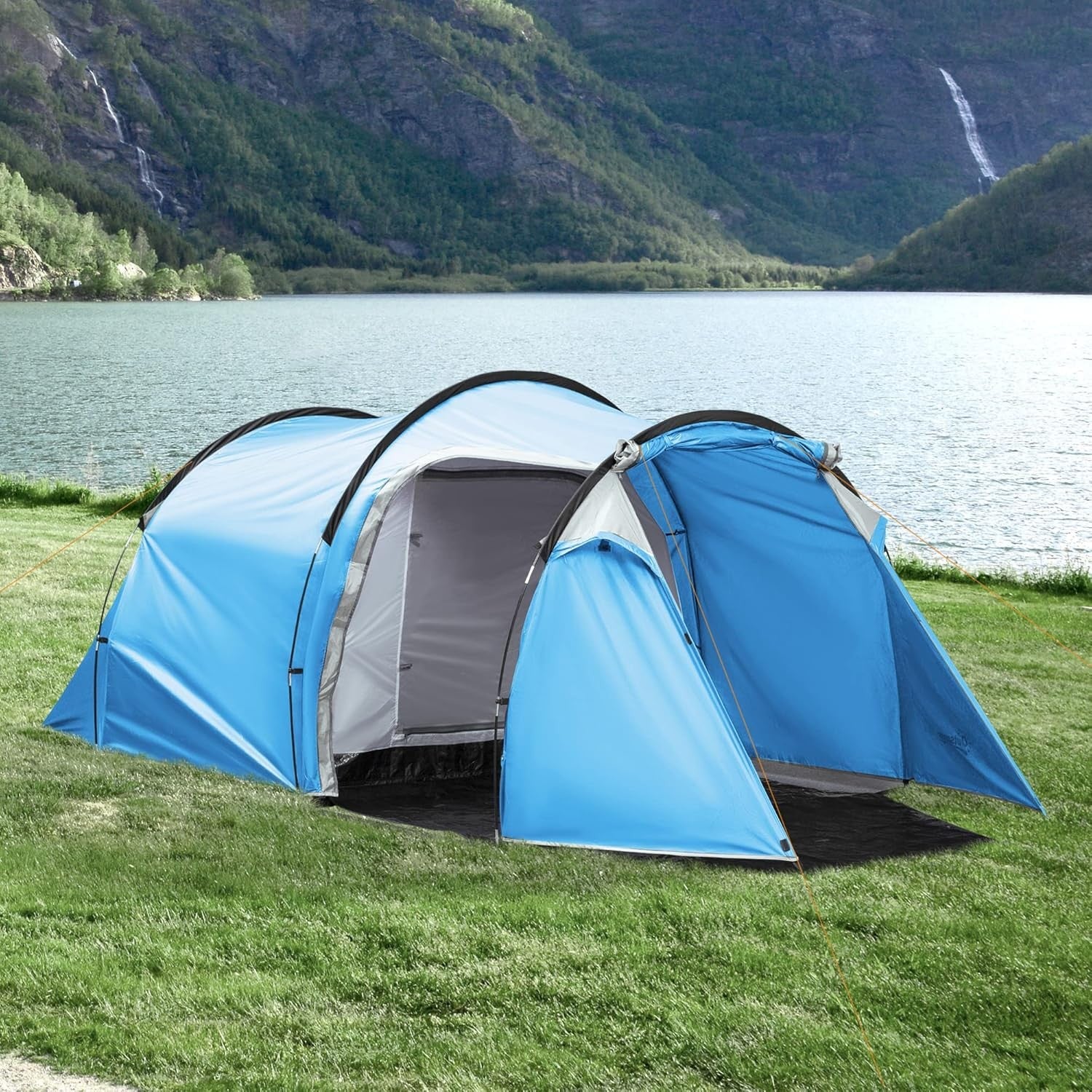 Blue 2-3 Person Outsunny Tunnel Camping Tent – Waterproof, Lightweight